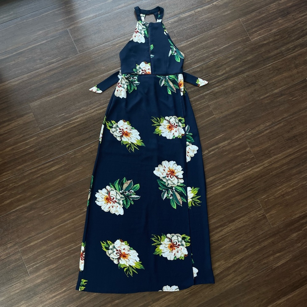 Long, Backless, Floral Halter Dress